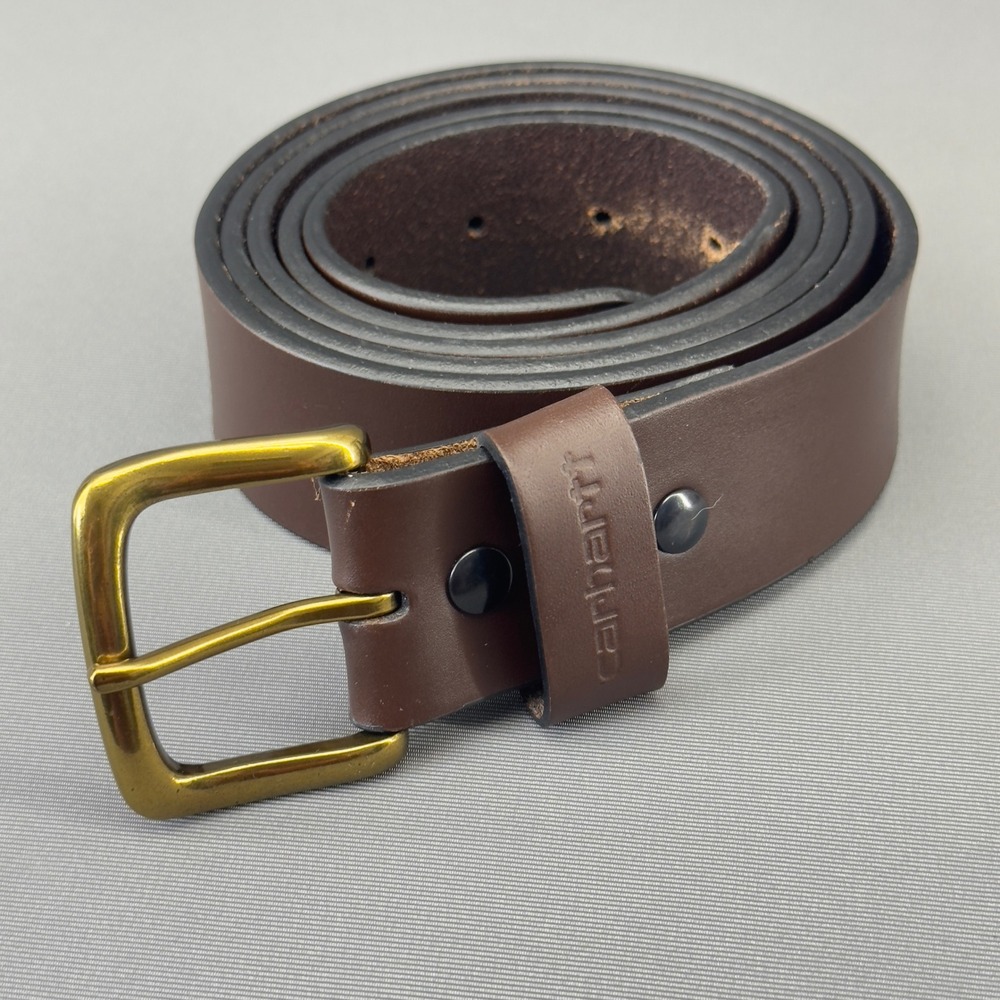 Carhartt Brown‎ Leather Work Belt Brass Buckle Utility Durable Men's Size 52
